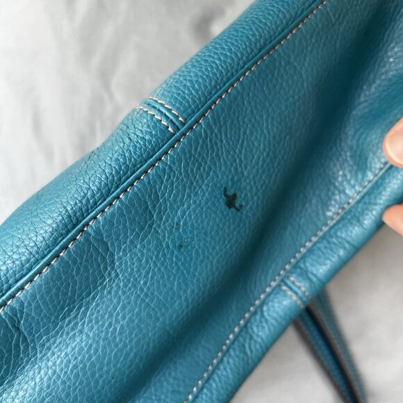 Tiganello Blue Teal Pebbled Leather Slouchy Purse Bag - Picture 3 of 11